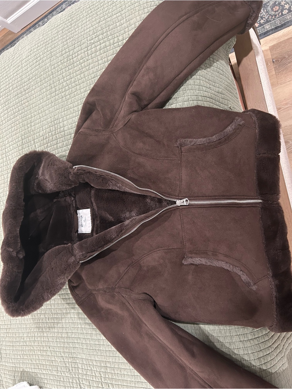 Hollister Kids Dark Brown Faux-Shearling Hooded Puffer Jacket